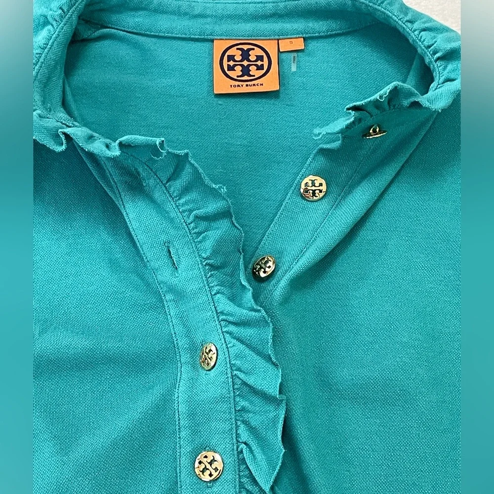Tory Burch  blue ruffled front top  S - Picture 11 of 13